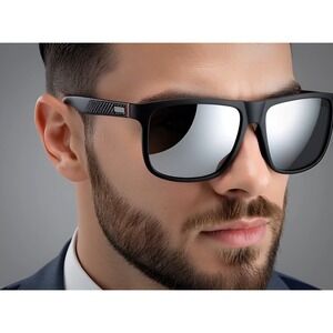 Polarized Sunglasses‎ Men Driving Fishing UV Protection Sport Silver Mirror Lens